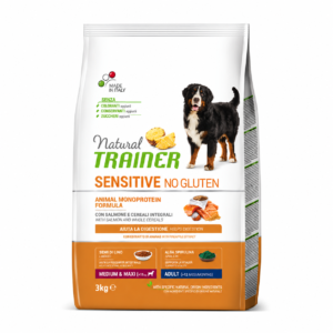 TRAINER Natural Sensitive -Adult Medium/maxi con Salmone e cereali integrali- NO GLUTEN