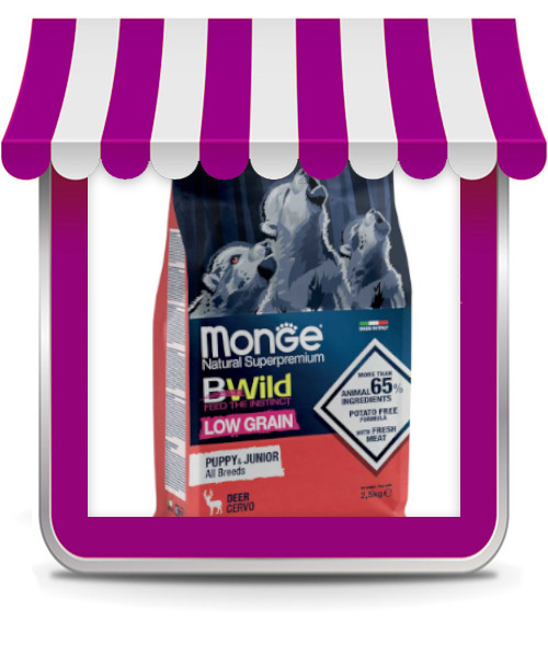 Croquettes Pour Chiots Monge BWild Sans Céréales - Au Cerf, 2.5 Kg, Pour Toutes Races, Riche En Protéines