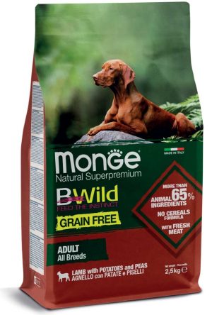 Monge SuperPremium Grain Free Formula All Breeds Cane Adulto Agnello con patate e piselli