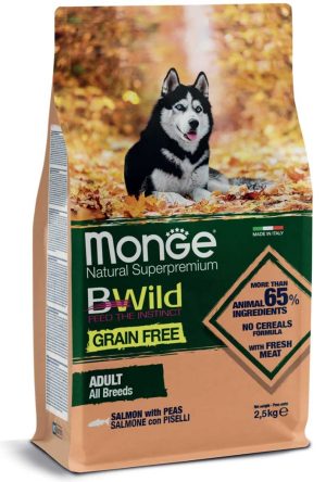 Monge SuperPremium Grain Free Formula All Breeds Cane Adulto - Salmone con piselli 12 kg