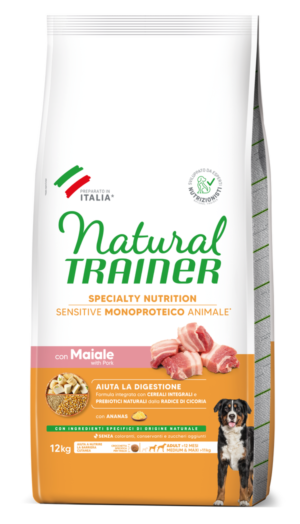 Natural Trainer Sensitive Medium & Maxi Adult con Maiale e Cereali Integrali