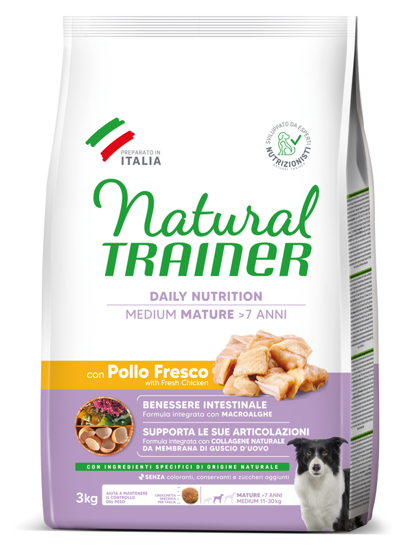 Natural Trainer Medium Mature con Pollo Fresco 3 kg Natural Trainer Medium Mature con Pollo Fresco, confezione da 3 kg