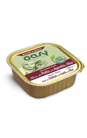 Oasy Delizioso Paté Mature & Senior Ricco di Pollo con Agnello e Riso 100 g
