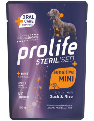 Prolife Sterilised Sensitive Adult Duck & Rice Mini, bustina 100 g