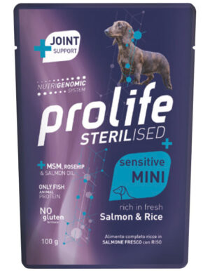 Prolife Sterilised Sensitive Adult Salmon & Rice Mini, bustina 100 g