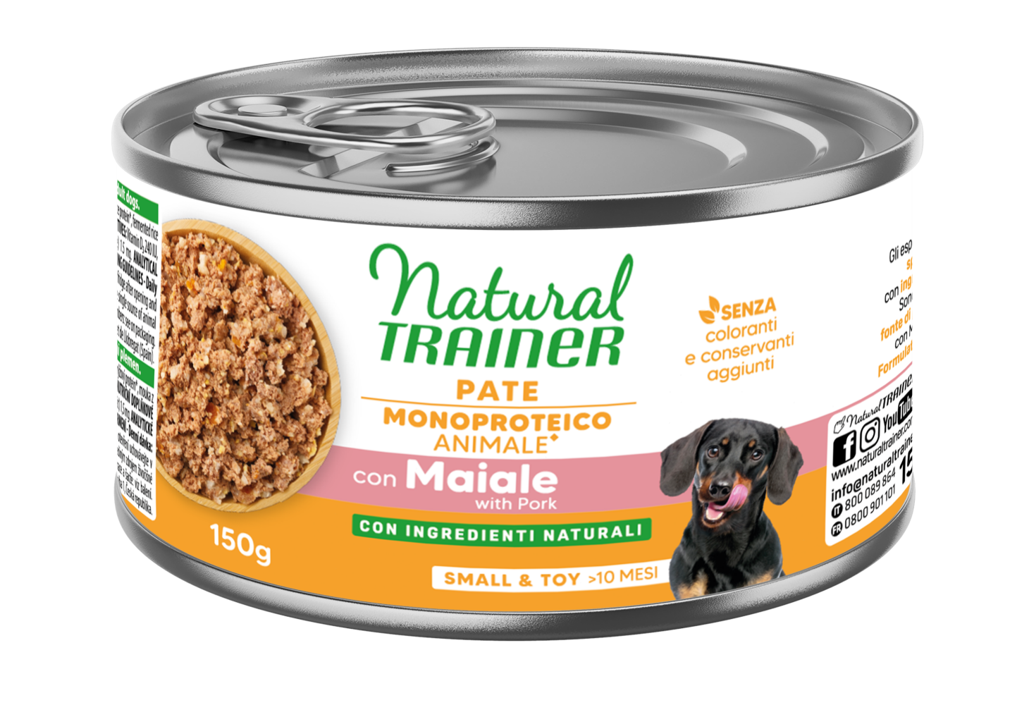 Natural Trainer Paté Monoproteico Adult Small & Toy con Maiale 150 g