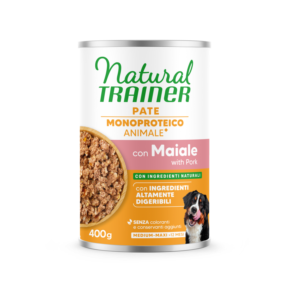 Natural Trainer Paté Monoproteico Adult Medium & Maxi con Maiale 400 g