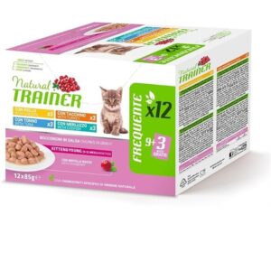 Natural Trainer Bocconcini Kitten Multipack 4 gusti (Pollo, Tacchino, Tonno e Merluzzo) 12 x 85 g