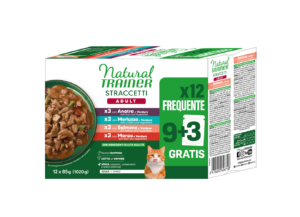 Natural Trainer Straccetti Adult Multipack 4 gusti (Manzo, Salmone, Anatra e Merluzzo) 12 x 85 g