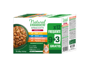 Natural Trainer Straccetti Adult Multipack 4 gusti (Pollo, Tonno, Salmone e Tacchino) 12 x 85 g